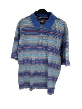 Grand Slam Mens Polo Shirt Large Blue Striped Golf Performance Casual